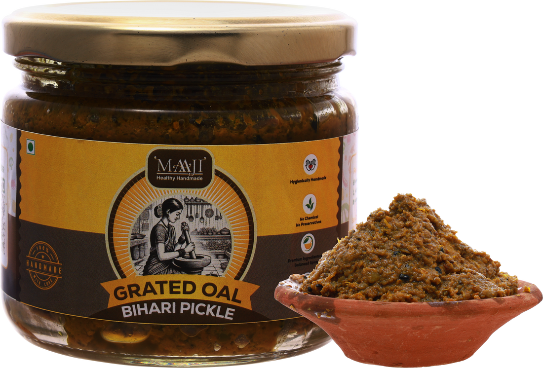 Oal Ginger Green Chili Mix Pickle | ओल बरोबरा | Grated (कद्दूकश) Oal (Suran/Jimikand) Pickle